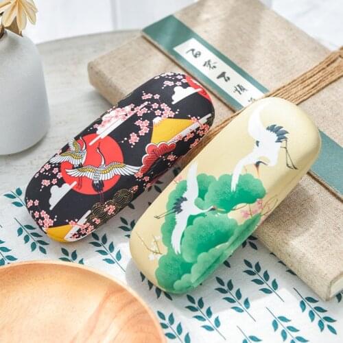 Chinese Style Crane Printed PU Eyeglasses Case Sunglasses Pouch Protection Reading Eye Glasses Box Holder Eyewear Accessories