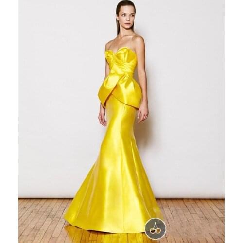 Color Assented Bright Yellow Prom Dresses simple Elegant mermaid evening formal gowns custom made backless JA10
