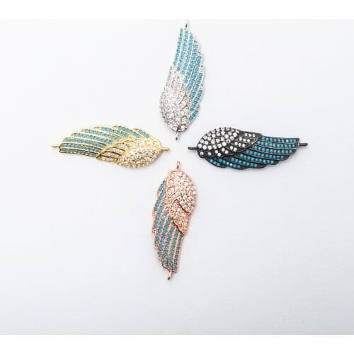 Long/Wide 42mm/12mm Copper Bottom Zircon Micro-inlaid Angel Wing Necklace Earrings Bracelet Connector Jewelry Looking For Making