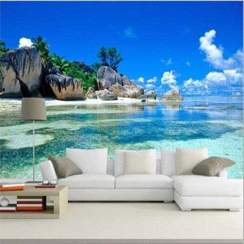 Beibehang Mural Wallpaper Non-woven Bedroom Livig Room TV Sofa Backdrop Wall paper Ocean Sea Beach 3D Photo Wallpaper Home Decor