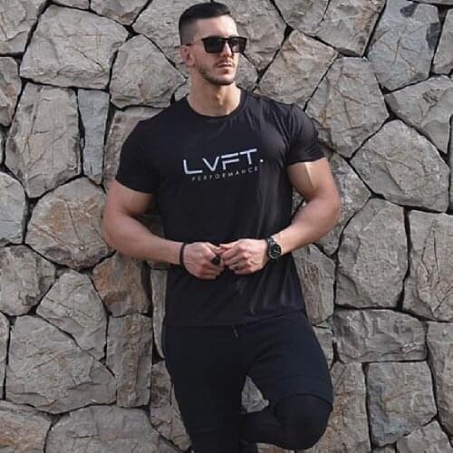 Mens T - shirt New fitness T - shirt leisure training running quick-drying round neck short sleeves tight breathable sportswear