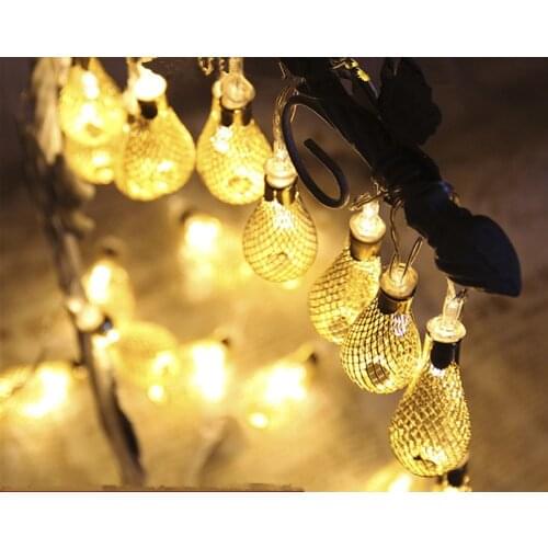 LED lantern string gold and silver wrought iron hollow drop-shaped lanterns wedding Christmas battery string lamp pendant