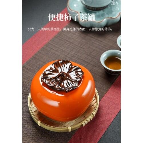 Ceramic tea storage box Mini persimmon tea pot Persimmon and Ruyi Seal of creative tea ornament