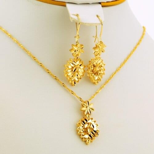Gold Color Ethiopian African Accessories Jewelry Sets Dubai Wedding Bride bridal Necklace/Pendant/Earrings gifts for women set
