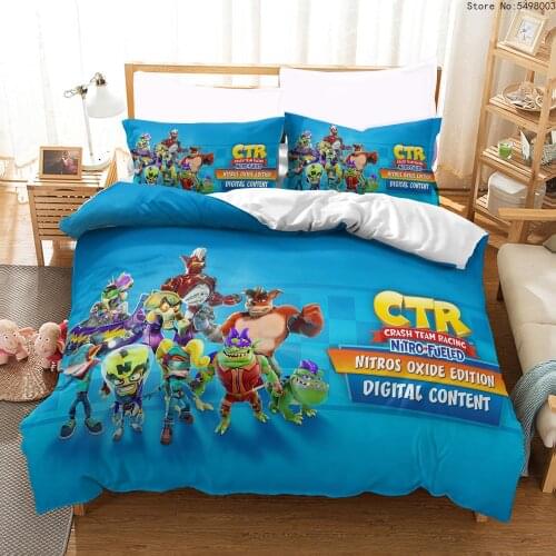 Cartoon Game Crash Bandicoot Bedding Set Duvet Cover Set for Children Queen King Size Child Kids Bed Set Boys Cirb Home Textile