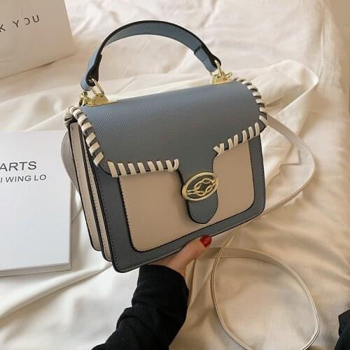 Contrast color Square Tote bag 2021 New High-quality PU Leather Womens Designer Handbag Luxury brand Shoulder Messenger Bag