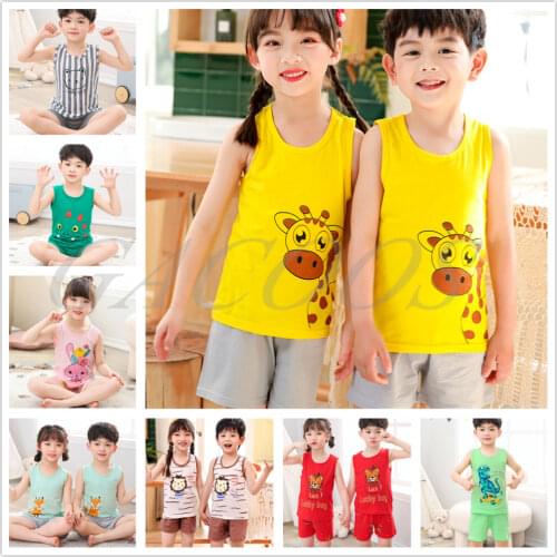 Toddler Kids Summer Clothes Boys Girls Cartoon Outfits Baby Tank Tops Shorts Suits 2 4 6 8 9 Years Sleeveless Children Clothing