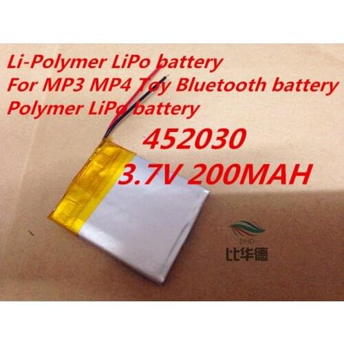 452030 Li-Po 3.7V 200MAH Li-Polymer LiPo battery For MP3 MP4 Toy Bluetooth Polymer LiPo battery