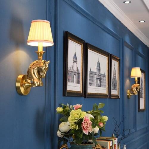 Copper wall lamp village wall lamp bedroom berth lamp lens headlight European contracted sitting room horsehead M7510