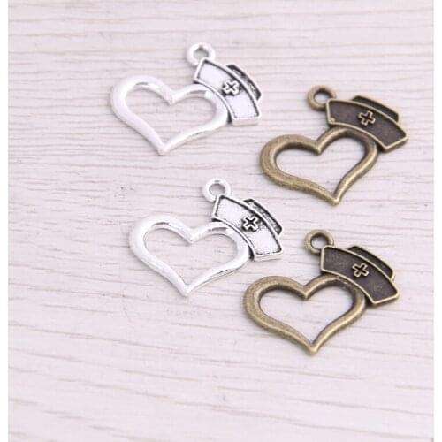 SWEET BELL 50pcs 20*22mm Two Color Metal Zinc Alloy Herat Love Charms Fit Jewelry Pendant Charms Makings