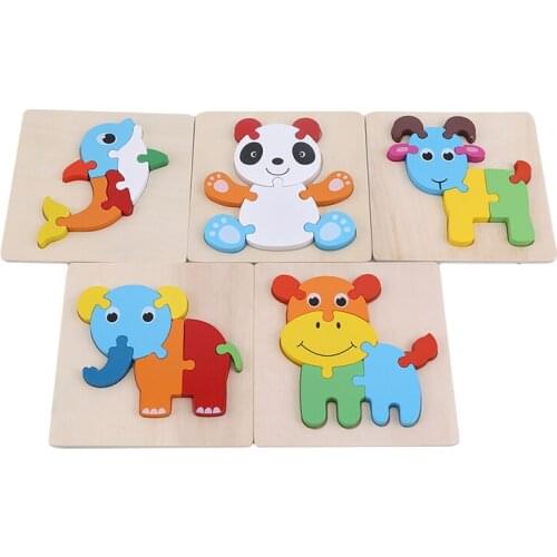 Montessori Wooden Cartoon Three-dimensional Animal Puzzle Toy For Children Baby Kid Early Puzzle Educational Jigsaw Toy Juguetes