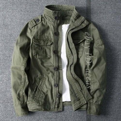 Men Fashion Camo Combat Jacket Stand Collar Military Pockets Outdoor Short Coat
