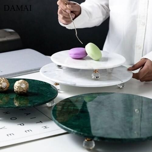 Natural Marble Trays Decorative Rhinestone Base Ceramic Cake Dessert Plates Jewelry Cosmetic Display Tray Home Decoration Modern