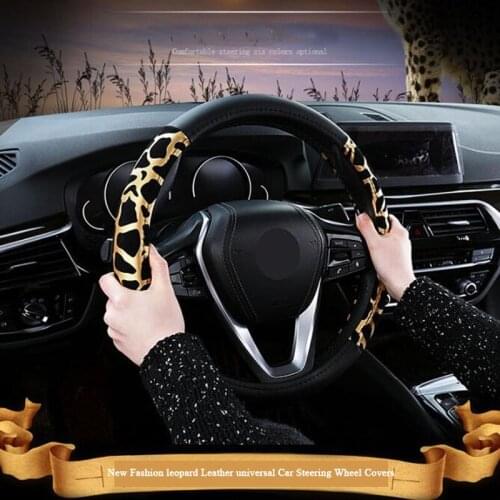 New Fashion leopard Leather universal Car Steering Wheel Covers Cars womens four seasons universal Exquisite Handlebar Cover