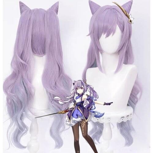 Genshin Impact Cosplay Keqing Ponytails Purple Wig Cosplay Anime Cosplay Wigs Heat Resistant Synthetic Wigs Halloween for Girls