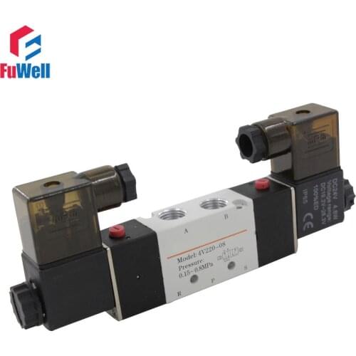 Pneumatic Valve 4V220-08 DC 12V Solenoid Valve PT1/4 Aluminum Alloy 5 Port 2 Position Air Valve