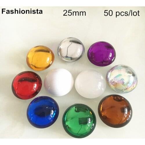 50 pcs Half Round Cabochon Beads 25mm Flatback Acrylic Cabochon For Base Settings,Crystal Resin Cabs For Pendant Tray,Colors -WW