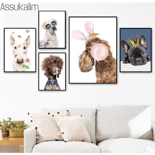 Funny Dog Look Posters Dogs Cosplay Canvas Painting Kiss Cute Dog Art Print Modern Wall Pictures For Baby Kids Room Decoration