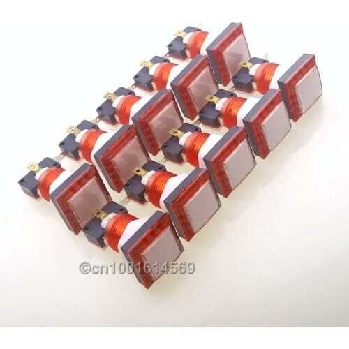 Reyann Red 10pcs/lot 34mm Arcade Game LED Buttons Angular Square Illuminated Color Body Light Push Button For Video Game Console
