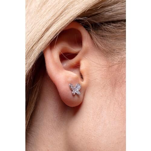 Nineveh Silver Zircon Cubic Zirconia Butterfly Pattern Silver Earrings