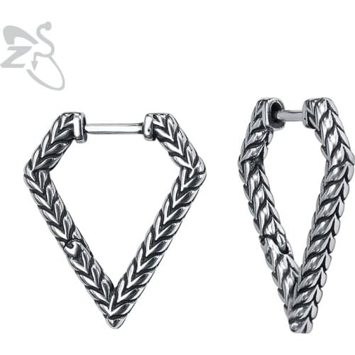 ZS Punk Style Triangle Hoop Earrings for Men 316L Stainless Steel Jewelry 1 Pair Hip Hop Earring Rock Roll Jewelry Accessories