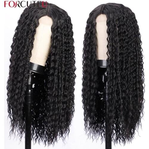 FORCUTEU Synthetic Afro kinky Curly Wig Long Deep Wave Wigs for Black Woman Ombre Red Brown Heat Resistant Natural Wigs Cosplay