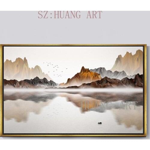 Modern abstract hanging painting wall decorative painting The sun came out to climb the hill Water township Art Hand-painted