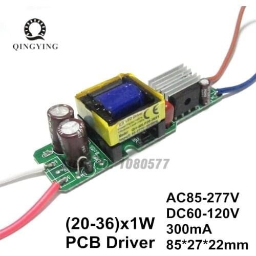 20-40W LED Driver 300mA Constant Current 20-36x1W AC85-277V DC60-120V Power Supply Built-in Lighting Transformers