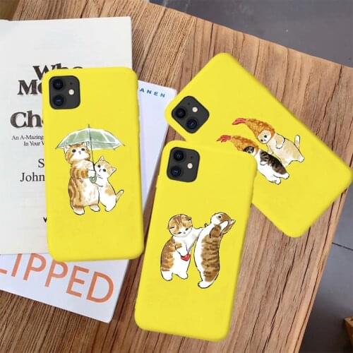 Yellow Funny Cat Phone Case For iPhone XR X 12 11 pro XS Max Soft Silicone Cover For iPhone se2020 7 8 6s Plus Cute Cartoon Case