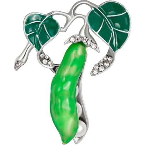 HOT SALES！！！Pea Pod Shape Faux Pearl Rhinestone Inlaid Brooch Pin Women Shirt Collar Jewelry