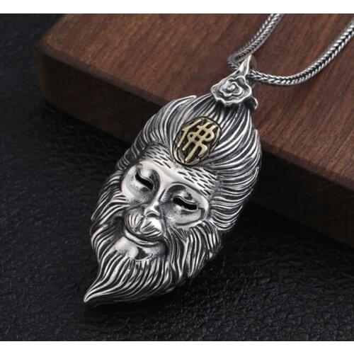 925 sterling Silver 3D monkey king Buddha pray amulet pendant charm (without chain ) A2960