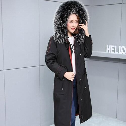 Winter Real Jacket Coat Women Rex Rabbit Liner Raccoon Fur Collar Hooded Parka Abrigos Mujer Invierno 2020 2902-2 YY680