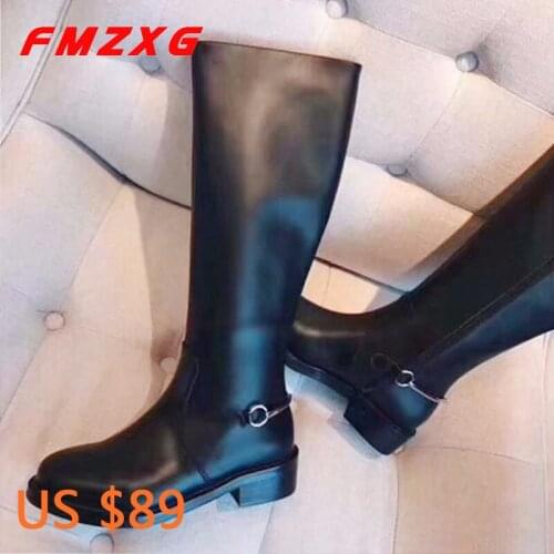 Women High High Long Chain Boots Famous Designer Top Brand Genuine Leather Boots Over The Knee Boot Round Toe Winter Women Boots