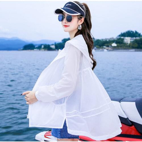 2021 Thin Hooded Coat Casual Summer Sun Protection Tops Women Long Sleeve Thin Cardigan Sunscreen Clothing Womens Blouse Y152
