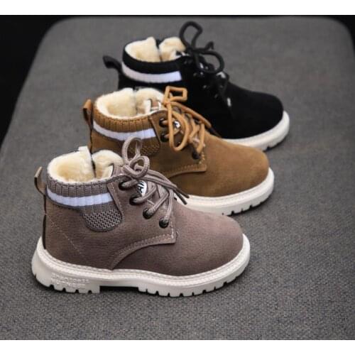 Winter Toddler Kids Pu Leather Snow Boots Warm Girls Boys Martin Boots Casual Plush Children Kids Shoes 21-30