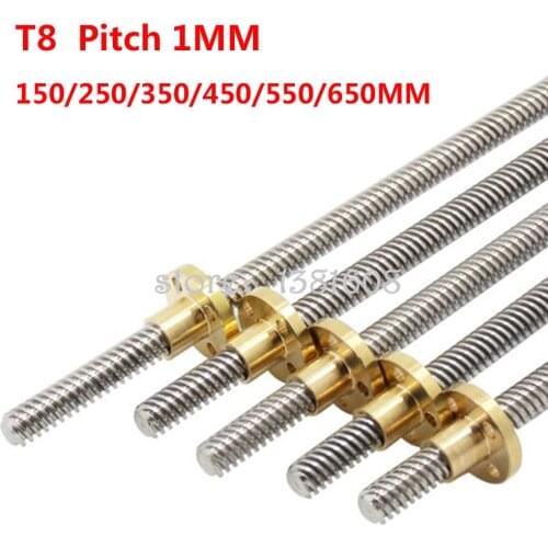 1PC T8 Lead Screw Dia 8mm Pitch 1mm Lead 1mm Length 150MM-650MM for 3D Printer & CNC