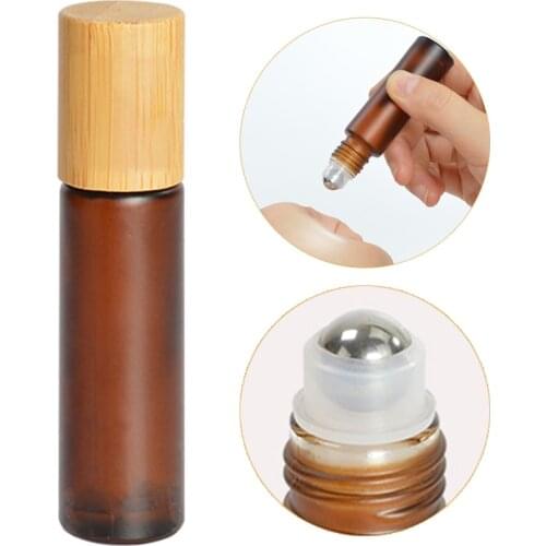 10ml Bamboo Wood Oil Bottle Stainless Roll On Bottle Perfume Aromatherapy Bottle Glass Oil Roller Bottle Portable For Travel