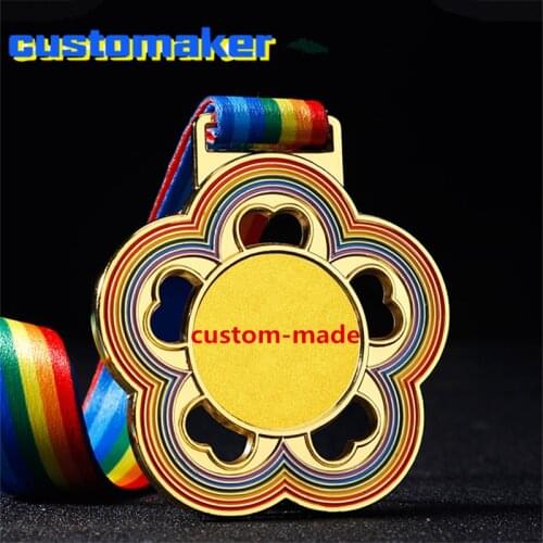 10pcs Customized name competition Medals Trophy rainbow Neck Ribbons Solid Metal Awards for Kids Sports Events in School race