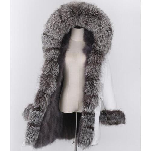 2021 New Real Fox Fur Coat Winter Jacket Women Long Plus Size Thick Warm Lady Outerwear Streetwear White Fashion