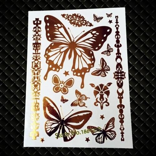 25 Styles Sexy Gold Flash Butterfly Papillon Tattoo For Women Waterproof Body Art Decals Fake Metallic Temporary Tattoo Stickers