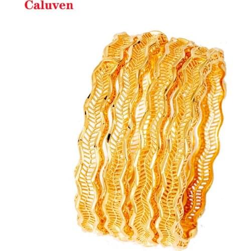 4pcs Indian Bracelets Dubai Bangles for Women Arabic Bangles with Charm Ethiopian African Gold Bracelets&Bangles Bridal Jewelry