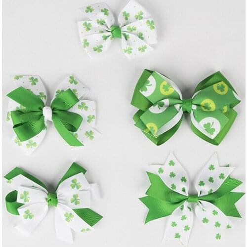 60 Pcs/Lot, 2021 Hot Sale New European New Year St Patricks Ribbon Bow Hair Clip Handmade Hair Accessories For Girls Hairpins