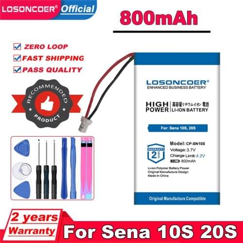LOSONCOER 800mAh For Sena 10S 20S Battery For Sena 10S, 20S headset Batteries
