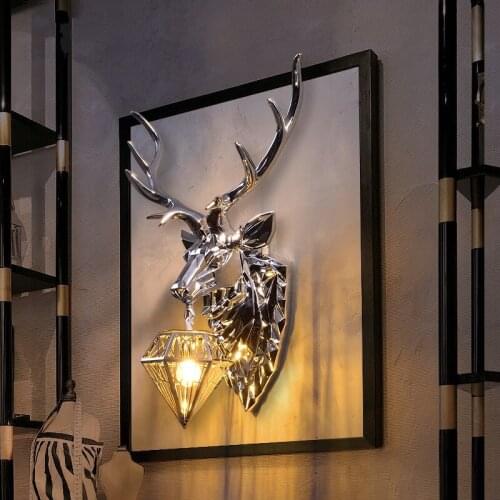 Asian Luxury Ancient Resin Wall Lamp Modern Creative Deer Wall Light Vintage Home Decor Silver Vanity Wall Sconce Light Fixture