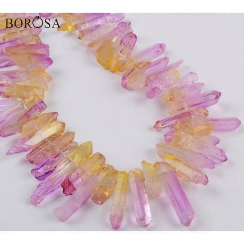 BOROSA Design 3Pcs Short Light Yellow & Light Purple Double-Tone Titanium Crystal Point Loose Beads for Necklace Jewelry LS063