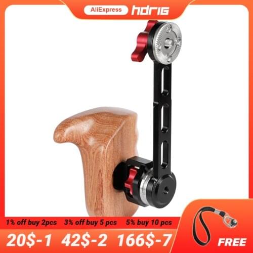 HDRIG Wooden Handle Grip (Left) with Nato Rail Rosette Extension Arm Connector for Camera Cage