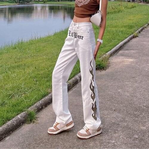 High Waist Embroidered Buttons Zipper All-match Commuter Denim Straight womens Pants super stretchy jeans Womens Fashion Jeans