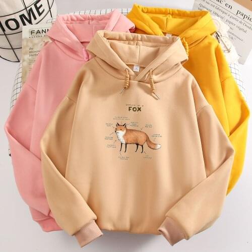 Fox Print Hoodie Goth Aesthetic Harajuku Pullover Sweatshirt Woman Long Sleeve Warm Sweetshirt for Girls Oversize Kawaii Clothes