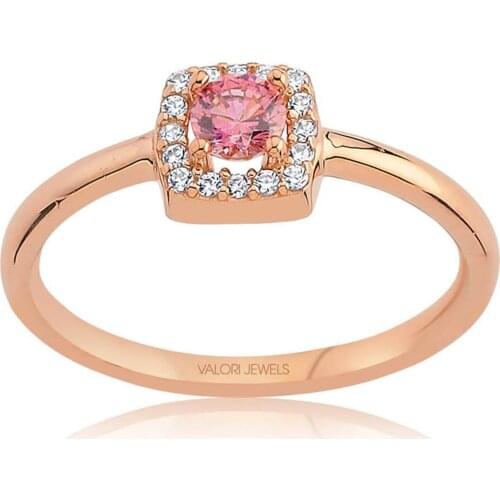 Valori Jewels 0.25 Carat, Zirconia Pink And White Round Gemstone, Rose Gold Plated, Sterling Silver Ring