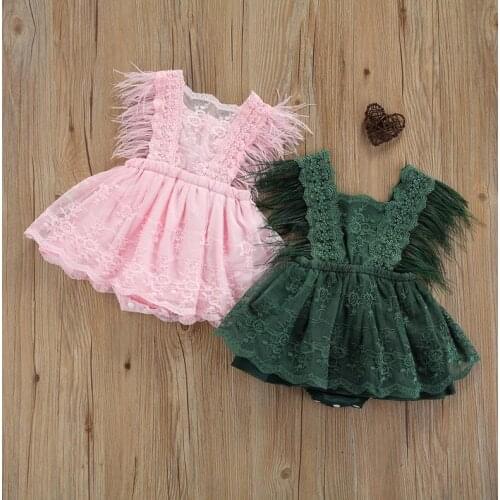 Fashion Baby Girls Sleeveless Romper Summer Floral Lace Solid Color Tassel Bodysuit Tutu Baby Outfits Clothes